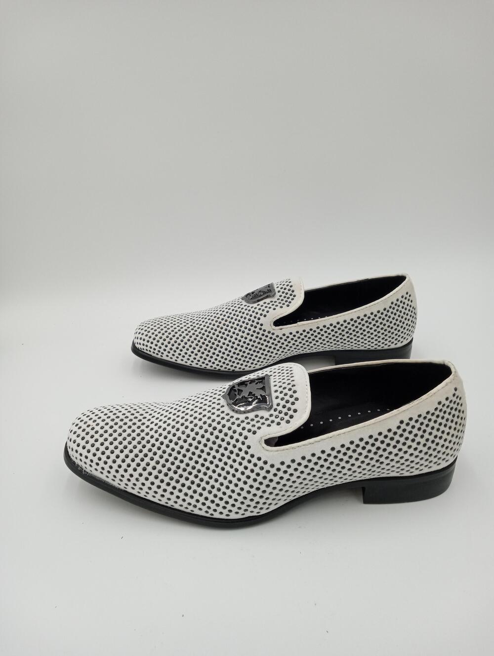 Stacy Adams Shoes Mens White Polka Dot Slip On Dress Loafers Brogue Size 8.5 M